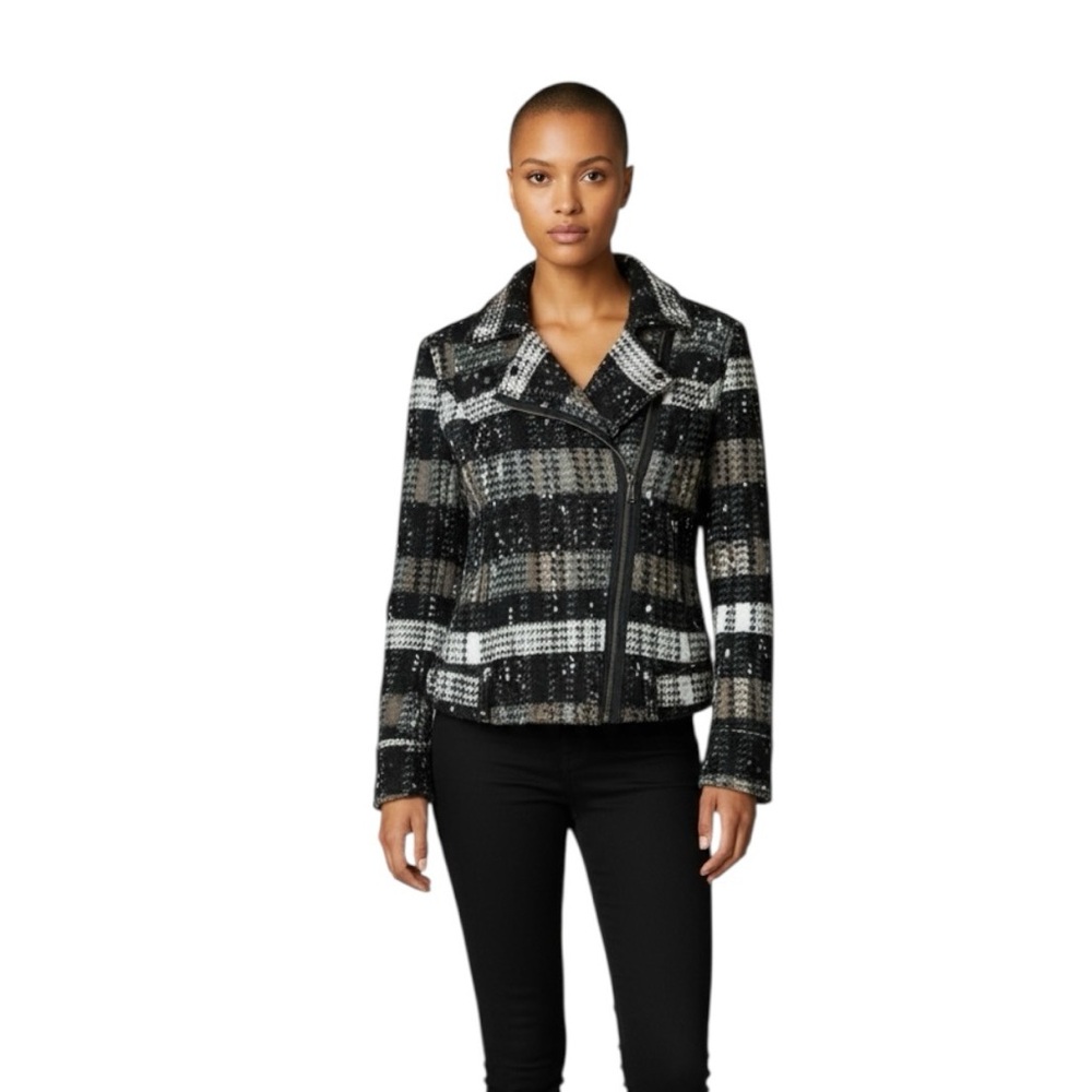 Free People Vintage Printed Fitted Moto Zip Jacket